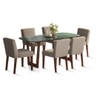 Adria Green Marble Top Dining Table With 6 Ludo Dining Chairs (Finish : Jade Green, Chair Colour : Beige)