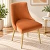 Rosslyn Sheesham Wood Set of 2 Accent Chairs in Peach Velvet Upholstery with Metal Legs