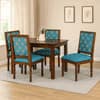 Globally Indian Sheesham Wood 4 Seater Dining Table Set With 4 Solid Wood Upholstered Chairs –  In Blue Color