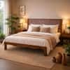 Luxe Solid Wood Queen  Size Upholstered Bed Without Storage (Provincial Teak Finish, Brown Colour)