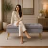 Doe Buck Velvet Tufted Storage Bench in Grey Colour with Gold Legs