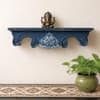 GrayBlue Colour Solid Wood Handcarved Shila Floating Wall Shelf with block printing by DisooFashions