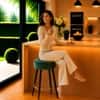 Doe Buck Tufted Counter Height Bar Stool in Green Colour with Gold Footrest