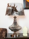 Delicea Blue Luster Metal and Glass Table Lamp With Printed Cotton Shade