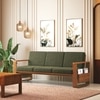 Moreno 3 Seater Solid Wood Sofa in Amber Walnut Finish and Juniper Green Fabric