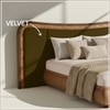 Elowen Softline Queen Size Bed in velvet With Oak wood Frame & Hydraulic Storage