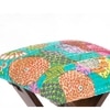 Dayton Sheesham Wood Mid Century Square   Stool in Sea Green Fruit Print Kantha Upholstery