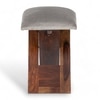 Dayton Sheesham Wood Accent Square Stool in Grey Cotton Velvet Upholstery