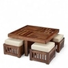 Palladio Sheesham Wood Accent Coffee Table Set With 4 Stools In Natural Teak Finish