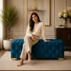 Doe Buck Velvet Tufted Bench in Teal Colour with Gold Base