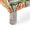 Verona Solid Wood Pouf Stool in Multicolour Patch Kantha Fabric