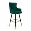 Doe Buck Nolen Upholstered Bar Stool in Green Colour with Gold Tip Legs