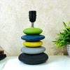 Multicolour Handpainted And Hancarved Distress Wooden Stone Finish Table Lamp