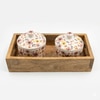 Floral Ceramic Lidded Jars with Wooden Tray Pink and Yellow Flower Pattern Set of 2 Handcrafted