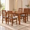 Globally Indian Bindu Solid Sheesham Wood 4 Seater Dining Table Set 4 Chairs Grey