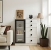Rivera Crockery Unit-cum-Chest of Drawers with 5 Drawers and Toughened Glass Ivory - Carbon Black