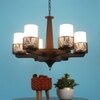 Eliante 6-Light Chandelier, Mild Steel, Glass And Wood, Modern Ceiling Lighting Fixture