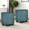 Lisbon Solid Wood Ottoman Pouffee in Textured Cyan Blue Jackard fabric