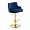 Doe Buck Oliver Adjustable Velvet Bar Stool in Blue Colour with Gold Base