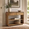 Perla Mango Wood Console Table in Provincial Teak Finish With 2 Drawer