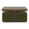 Tetra Square Solid Wood Coffee Table With Seats In Danish Walnut Finish In Olive Colour Fabric