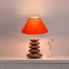 Devansh Orange Cotton Table Lamp With Wood  Pebble Lamp  (10X10X15) Inches