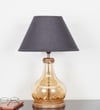 AYANA Brown Wood and Amber Glass Table Lamp with Black Cotton Shade