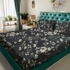 Charcoal Floral 180 TC Fitted 1 King  Bedsheet with 2 Pillow Covers