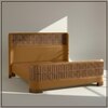 Heritage Cane Upholstered Queen Size Bed in Linen With Oak wood Frame