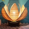 Roger Beige Bamboo Shade Table Lamp with Black Iron Base