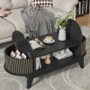 Oval Shaped Coffee Table With Storage, Fluted Accent Table For Living Room