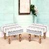 Lisbone Sheesham Wood Mid Century Square Set of 2 Stools in Grey Fabric   Fringes Upholstery