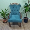 Arista Sheesham Wood Lounge Chair In Turquoise Sea Velvet Upholstery