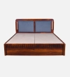 Lotus Solid Wood Queen  Size Upholstered Bed With Box Storage (Honey Oak Finish)