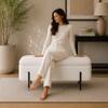 Doe Buck Luxury Boucle Storage Bench in White Colour with Black Metal Legs