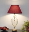 Mystic Hand Cut Rippled Glass And Brass Casted Metal Table Lamp With Maroon Cotton Shade