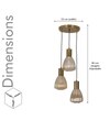 Klimt 3 Light Ceiling Pendant In Brass Finish Metal With Amber Rippled Glass Shades