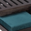 Irish Sheesham Wood Coffee Table With 2 Stools Set In Mahogany Finish & Turquoise Sea Velvet Fabric Cushions