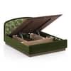 Eden Upholstered King Size Hydraulic Storage Bed In Berry Orchid Colour with Danish Walnut Finish