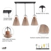 Liebe Cluster Wood And Metal Hanging Pendant Light With Beige Cotton Shade