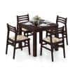 Arabia Leon Solid Wood 4 Seater Dining Table With Set Of 4 Chairs (Colour- Mustard Florals, Finish- Mahogany)