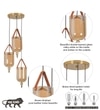 Filo 3 Light Cascade Ceiling Pendant In Brass Finish Metal And Brown Leather With Frosted White Glass Shades
