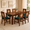 Globally Indian Margaux Solid Sheesham Wood 6 Seater Dining Table Set 6 Chairs Teal Blue