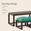Avril Rectangular Solid Wood Coffee Table With Seats In Mango Walnut Finish and in Lagoon Green Fabric