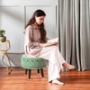 Mandala Fabric Wooden Ottoman in Green Color