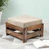 Amber Sheesham Wood Foot Stool in Teak Finish with Jute Beige Cushion