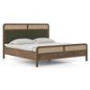 Hanoi Solid Wood Cane King Size Nonstorage Bed In Danish Walnut Finish Fabric Deep Olive