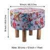 Collio Solid Wood Pouffee in Bird Print Grey Kantha Fabric