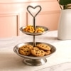 Metalsmith Two Tier Serveware Stand with Heart Handle Silver Finish