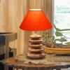 Devansh Orange Cotton Table Lamp With Wood  Pebble Lamp  (10X10X15) Inches